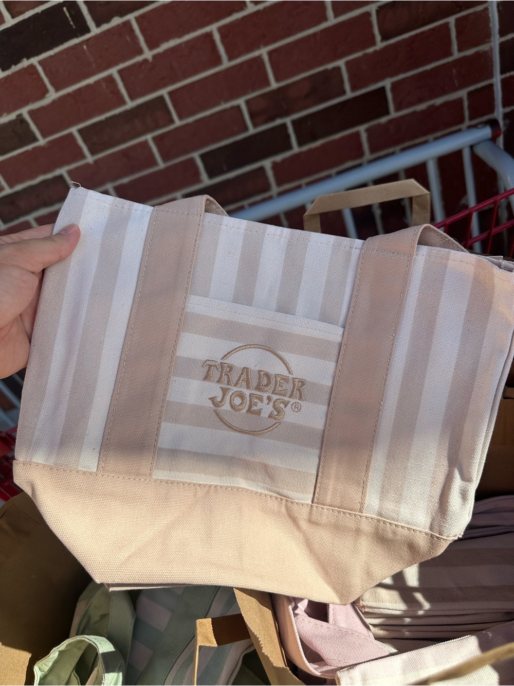 Trader Joe's tan Stripe Tote Bag